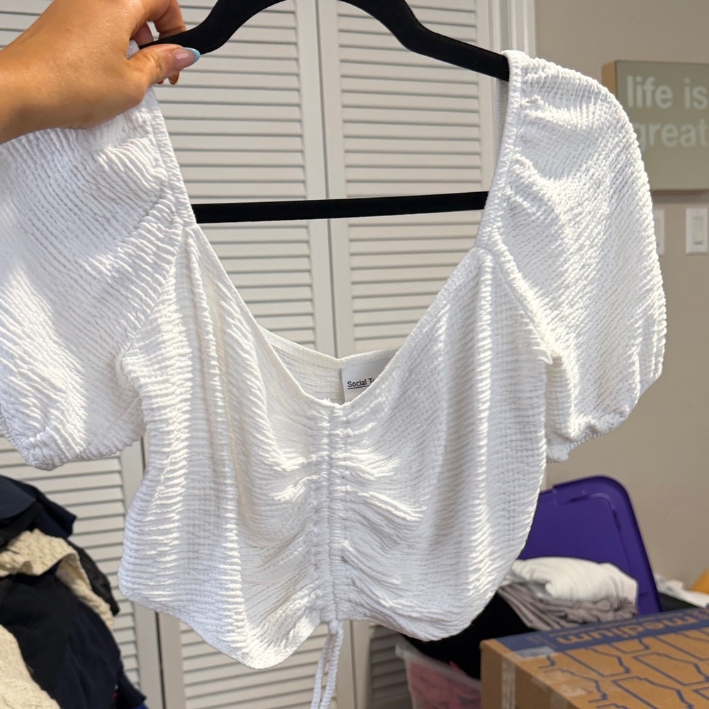 Chic White Ruched Crop Top